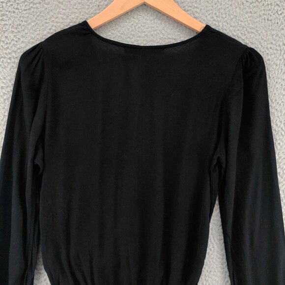 Lovers + Friends Top Womens Small Black Bodysuit Long Balloon Sleeves Snap Front - Picture 4 of 10